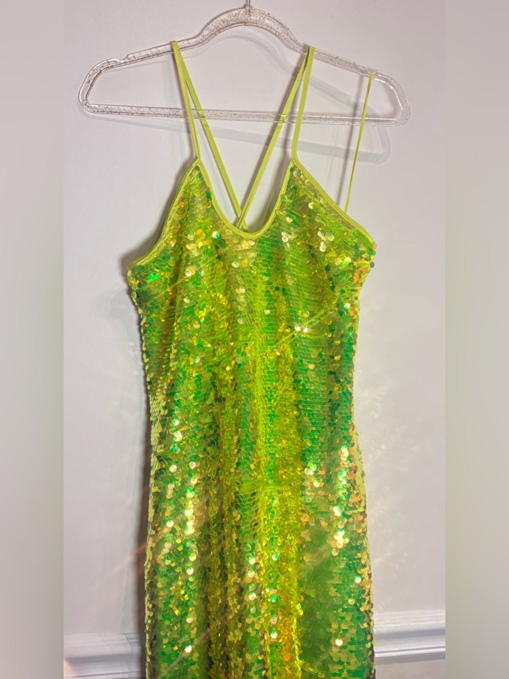 Cult Gaia NWT Lily Crisscross-Strap Sequin Maxi Dress in Acid Fern Green Medium - Picture 7 of 11
